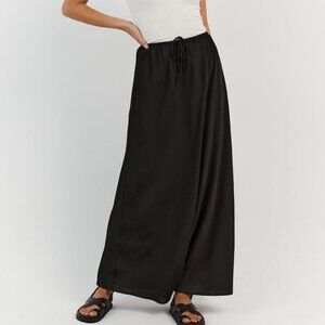 DISSH BLOOM BLACK SATIN MIDI SKIRT